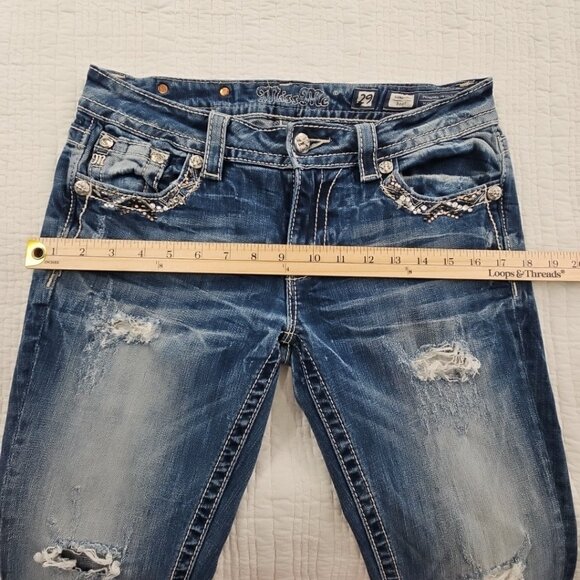 Miss Me Signature Boot Cut Rhinestone Jeans Women's 29 (29x32) EUC Bling Cross - Picture 6 of 16